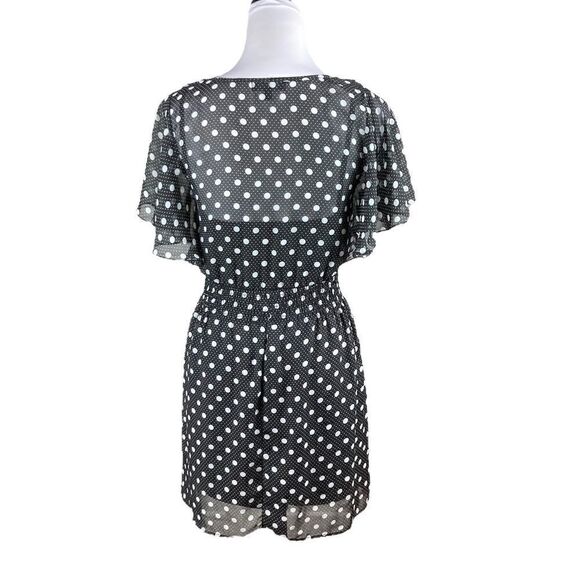 As U Wish Black And White Polkadot Flutter Sleeve Dress, Size S - Picture 2 of 7